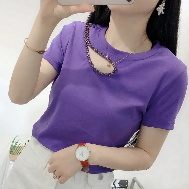 Spring Summer Solid Color Hollow Out Diamonds T-Shirt Pullovers for Women 2023 New Korean Fashion All-match Women's Clothing Top
Spring Summer Solid Color Hollow Out Diamonds T-Shirt Pullovers for Women 2023 New Korean Fashion All-match Women's Clothing Top