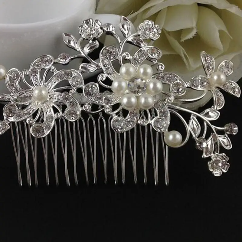 

New Handmade Crystals Rhinestones Pearls Flower Hair Comb Bridal Headpieces Hair Accessories Bridesmaid Tiara Wedding Jewelry