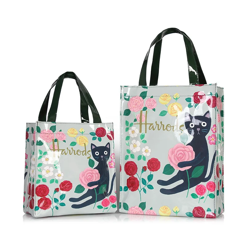 

London Style PVC Reusable Shopping Purses Large Eco Friendly Flower Women's Tote Shopper Bag Summer Waterproof Beach Handbag