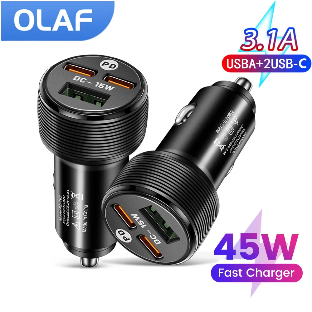 OLAF 45W USB C Car Charger Fast Charging QC3.0 Dual PD Charge For iPhone 14 13 Xiaomi Huawei Mobile Phones 3.1A Type-C Adapter
OLAF 45W USB C Car Charger Fast Charging QC3.0 Dual PD Charge For iPhone 14 13 Xiaomi Huawei Mobile Phones 3.1A Type-C Adapter