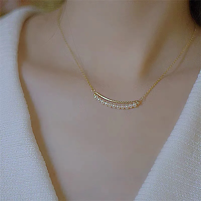 Pearl necklace, simple Japanese smile, collarbone chain, simple and super beautiful CHE547 
Pearl necklace, simple Japanese smile, collarbone chain, simple and super beautiful CHE547