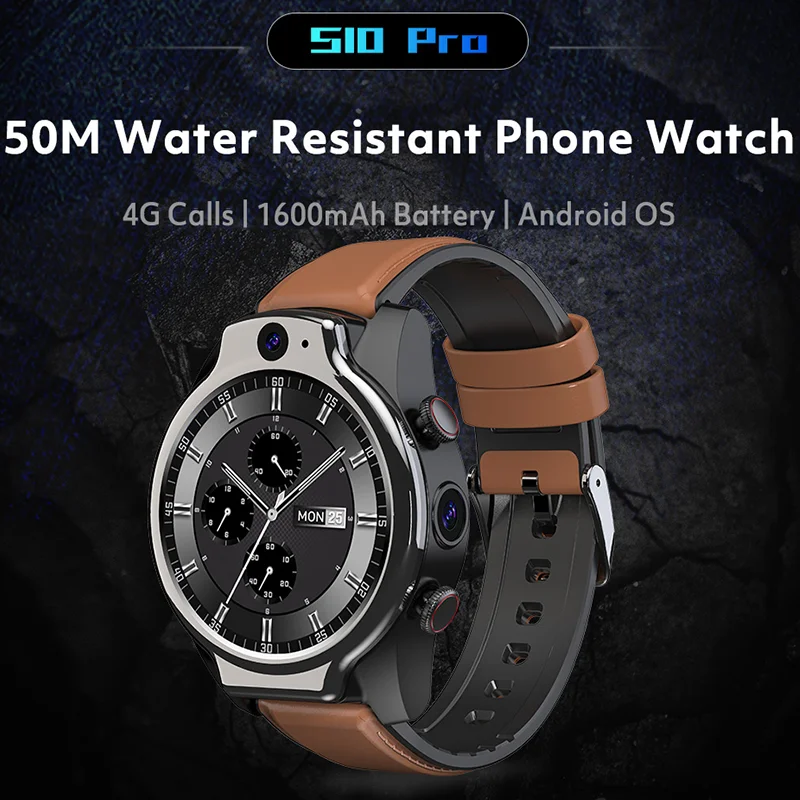 LZAKMR S10 5ATM Waterproof 4G Smart Watch Men Wifi Android 10 OS SIM 13MP Camera GPS App Video Chat 32G 1600mAh BIG Battery |