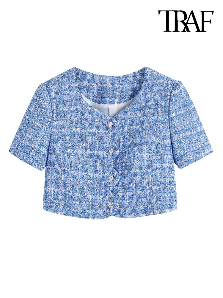 TRAF Women Fashion Front Bejewelled Tweed Crop Jacket Coat Vintage O Neck Short Sleeve Female Outerwear Chic Tops
TRAF Women Fashion Front Bejewelled Tweed Crop Jacket Coat Vintage O Neck Short Sleeve Female Outerwear Chic Tops
