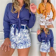 Two-piece Women's Autumn Fashion Casual Suit Lapel Long-sleeved Shirt Printed Shorts Two-piece Blouse and Pants
Two-piece Women's Autumn Fashion Casual Suit Lapel Long-sleeved Shirt Printed Shorts Two-piece Blouse and Pants