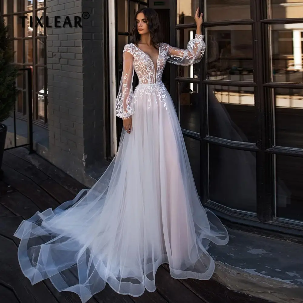 YEEH Fairy Puffy Sleeves Wedding Dresses Tulle Beach Lace Bridal Gown Applique Mordern Illusion V-neck Floor Length Dress Robe
YEEH Fairy Puffy Sleeves Wedding Dresses Tulle Beach Lace Bridal Gown Applique Mordern Illusion V-neck Floor Length Dress Robe