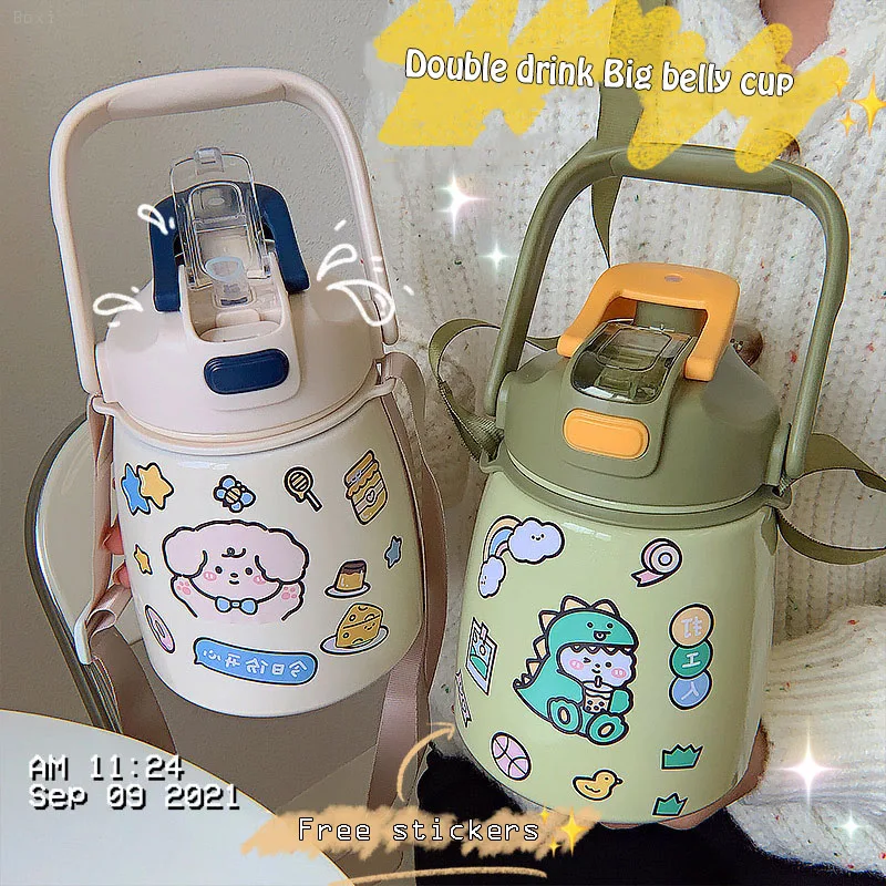 1000 ML Large Capacity Stainless Thermos Water Bottle Cute Double Drink Belly Cup With Straw Kids School Sport Insulated Tumbler
1000 ML Large Capacity Stainless Thermos Water Bottle Cute Double Drink Belly Cup With Straw Kids School Sport Insulated Tumbler