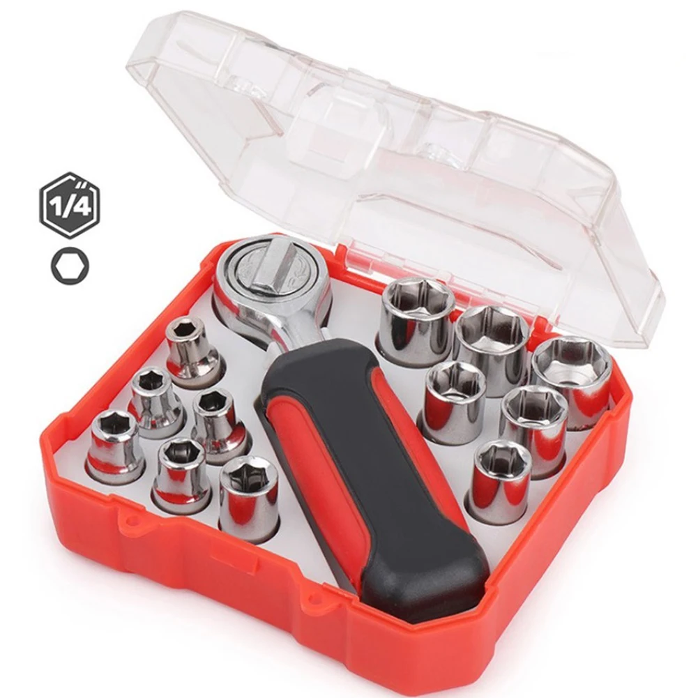 13Pcs Ratchet Wrench Socket Set 1/4 Auto Repair Hand Tool 4 To 13mm Wrench Head For Drive 1/4inch 6.35mm Square Household Tool
13Pcs Ratchet Wrench Socket Set 1/4 Auto Repair Hand Tool 4 To 13mm Wrench Head For Drive 1/4inch 6.35mm Square Household Tool