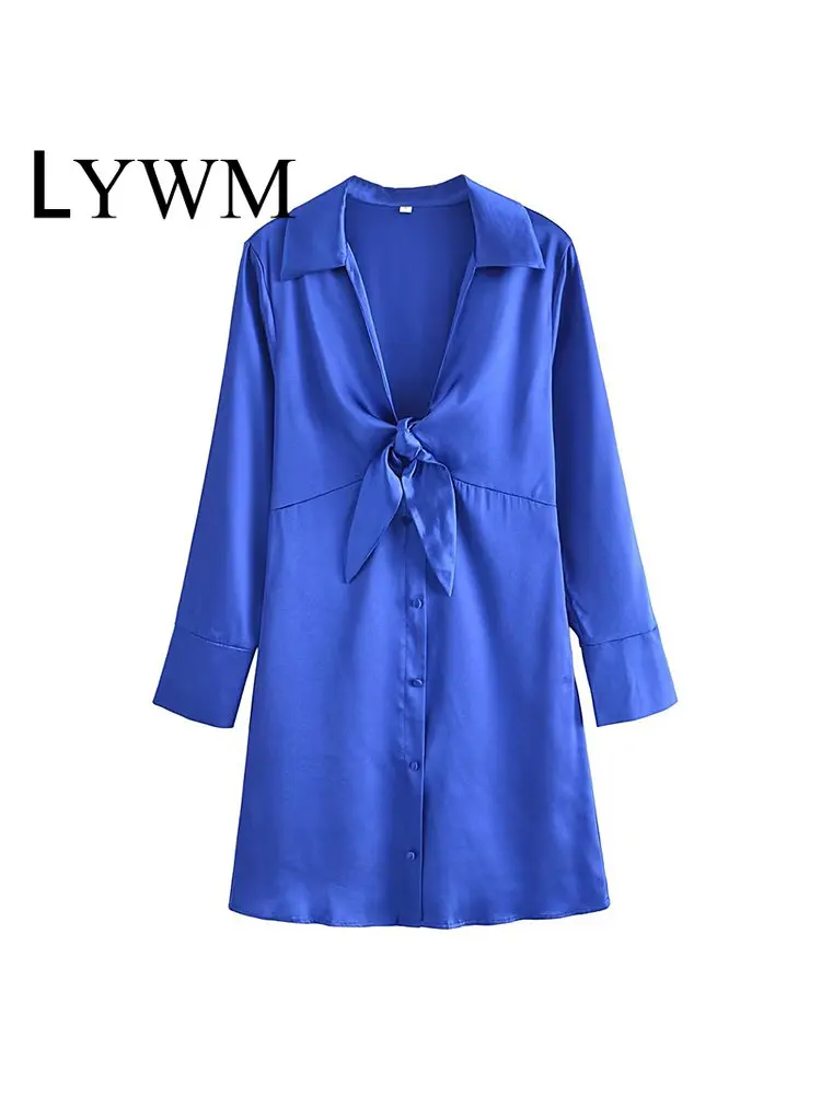 LYWM Women Fashion Solid Mini Dress With Bow Vintage Single breasted V-Neck Long Sleeves Female Chic Lady Dresses 
LYWM Women Fashion Solid Mini Dress With Bow Vintage Single breasted V-Neck Long Sleeves Female Chic Lady Dresses