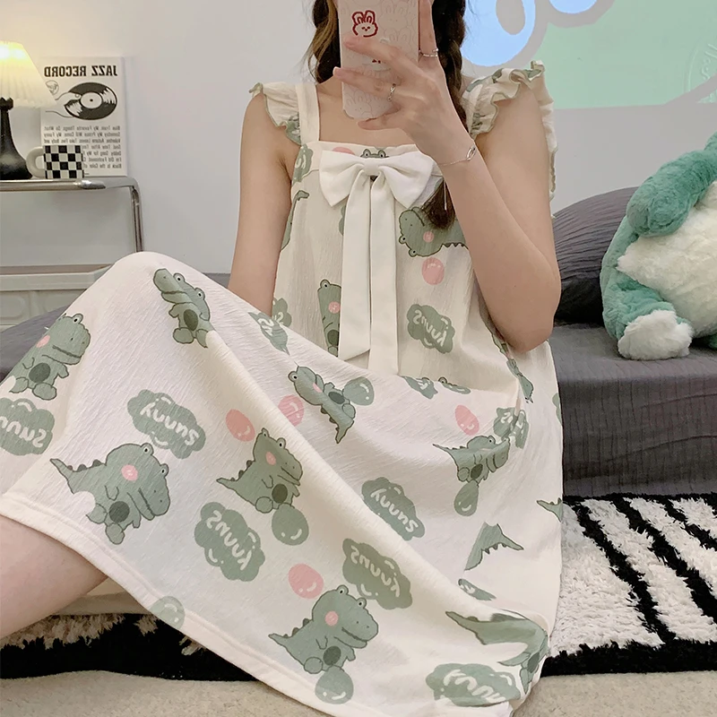 Summer Women Nightdress Pajama Cute Sweet Nightgown Cartoon Crocodile Pattern Sleeveless Sleepwear Cotton Pijamas Mujer Homewear
Summer Women Nightdress Pajama Cute Sweet Nightgown Cartoon Crocodile Pattern Sleeveless Sleepwear Cotton Pijamas Mujer Homewear
