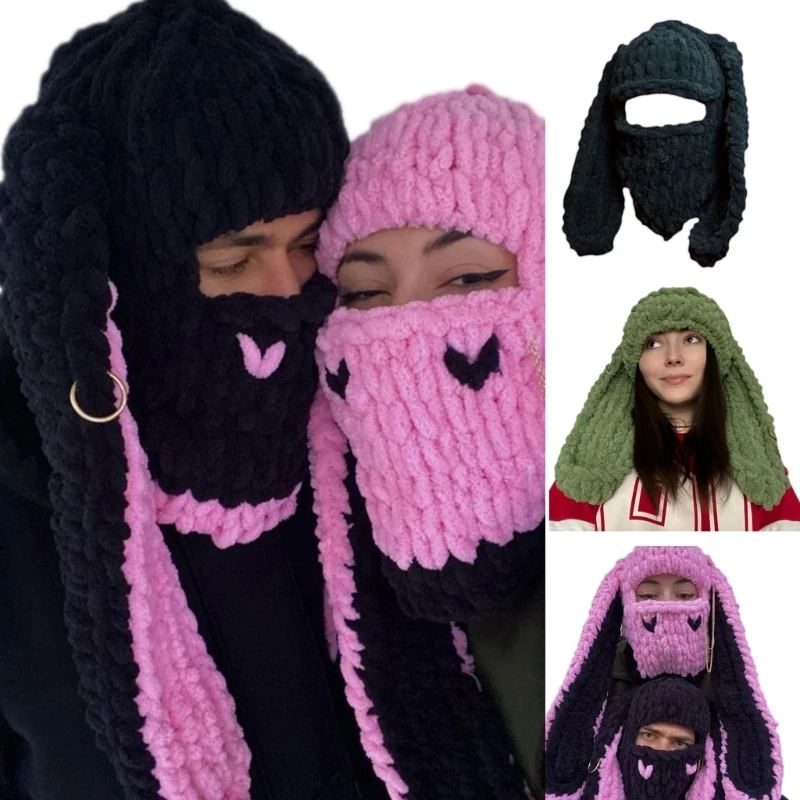 

MXMB Handwoven Women Hat Knitted Warm Hat Teenagers Girl Earflaps Hat Novelty Headwear New Year Party Headdress Photo Props