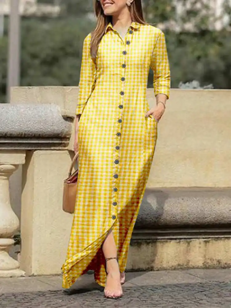 VONDA 2022 Casual Long Sleeve Long Maxi Dress Women Checked Plaid Lapel Collar Shirt Dress Vintage Button Vestido Robe Femme
VONDA 2022 Casual Long Sleeve Long Maxi Dress Women Checked Plaid Lapel Collar Shirt Dress Vintage Button Vestido Robe Femme
