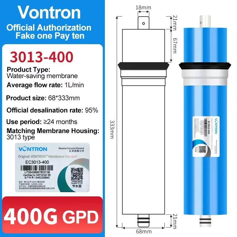 Vontron мембрана обратного осмоса 400G
Vontron мембрана обратного осмоса 400G