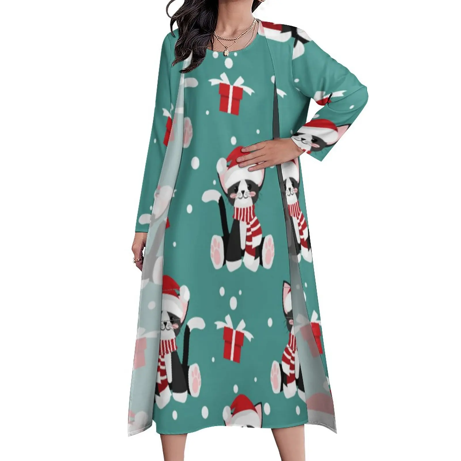 Милое рождественское платье-кошка, праздничное платье макси с животным принтом, уличная одежда, длинные платья в богемном стиле, Женская од... 
Милое рождественское платье-кошка, праздничное платье макси с животным принтом, уличная одежда, длинные платья в богемном стиле, Женская од...