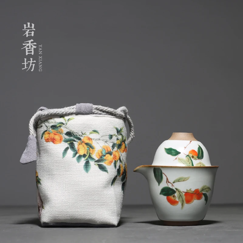 

Китайские керамические чайные сервизы, Ru посуда, винтажная быстрая чашка для пермана, один чайник, две чашки, чайный сервиз, тканевый пакет, портативные дорожные наборы