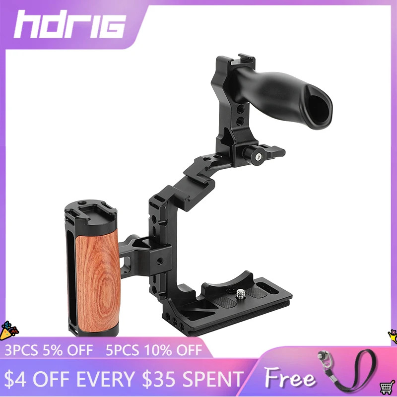 HDRIG Half Camera Cage with QR Wooden Handgrip and Top Handle for Sony Alpha 7 IV A7M4 with Cold Shoes and 1/4"-20 Threaded Hole
HDRIG Half Camera Cage with QR Wooden Handgrip and Top Handle for Sony Alpha 7 IV A7M4 with Cold Shoes and 1/4"-20 Threaded Hole