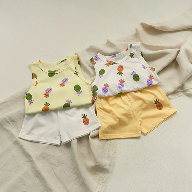 Baby Boy Clothing Sets Summer Fruit Pineapple Print Vest + Shorts Suit for Newborn Cotton Sleeveless Kids Clothes Girls Outfits
Baby Boy Clothing Sets Summer Fruit Pineapple Print Vest + Shorts Suit for Newborn Cotton Sleeveless Kids Clothes Girls Outfits