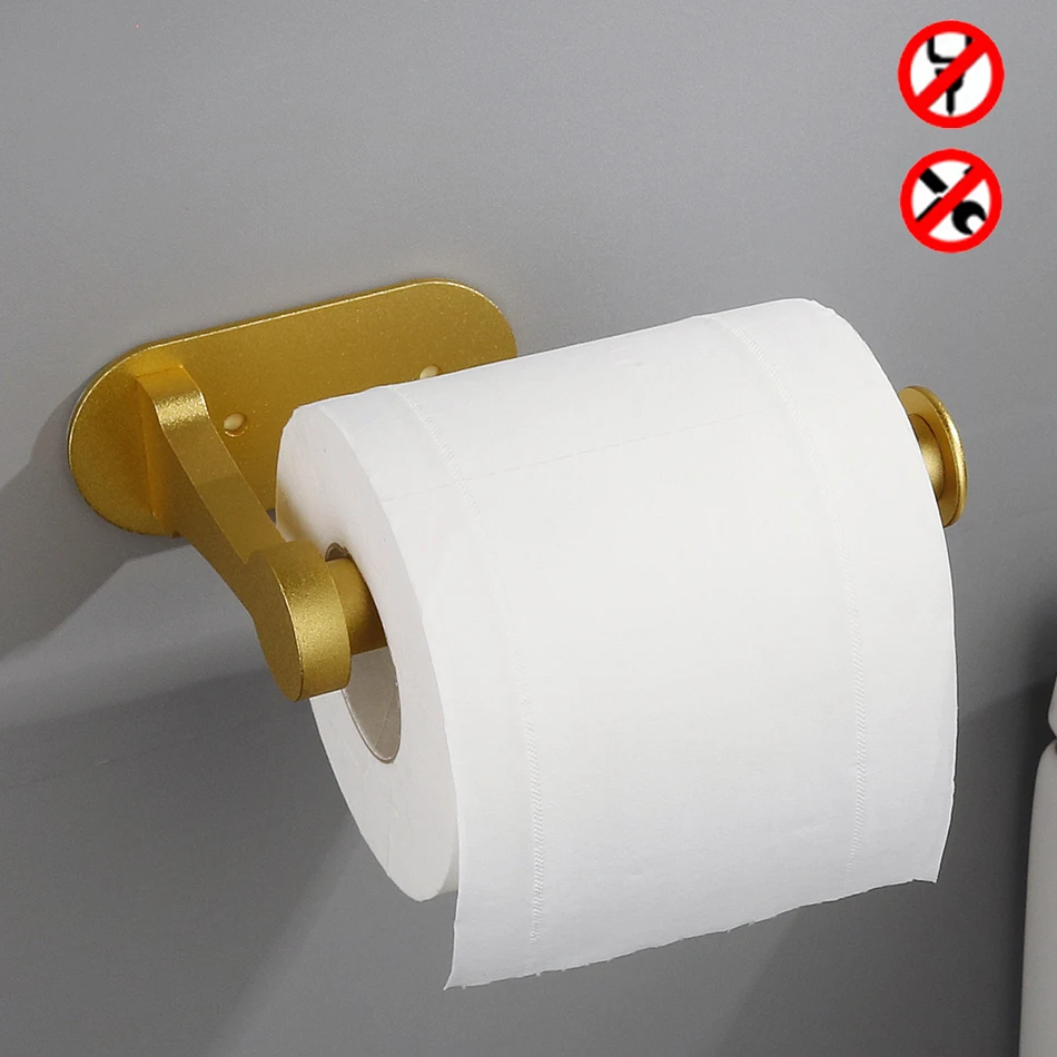 

Toilet Paper Holder Adhesive for Kitchen Bathroom Aluminum Matte Gold Black Sliver WC Paper Towel Rack Tissue Roll Hanger Shelf