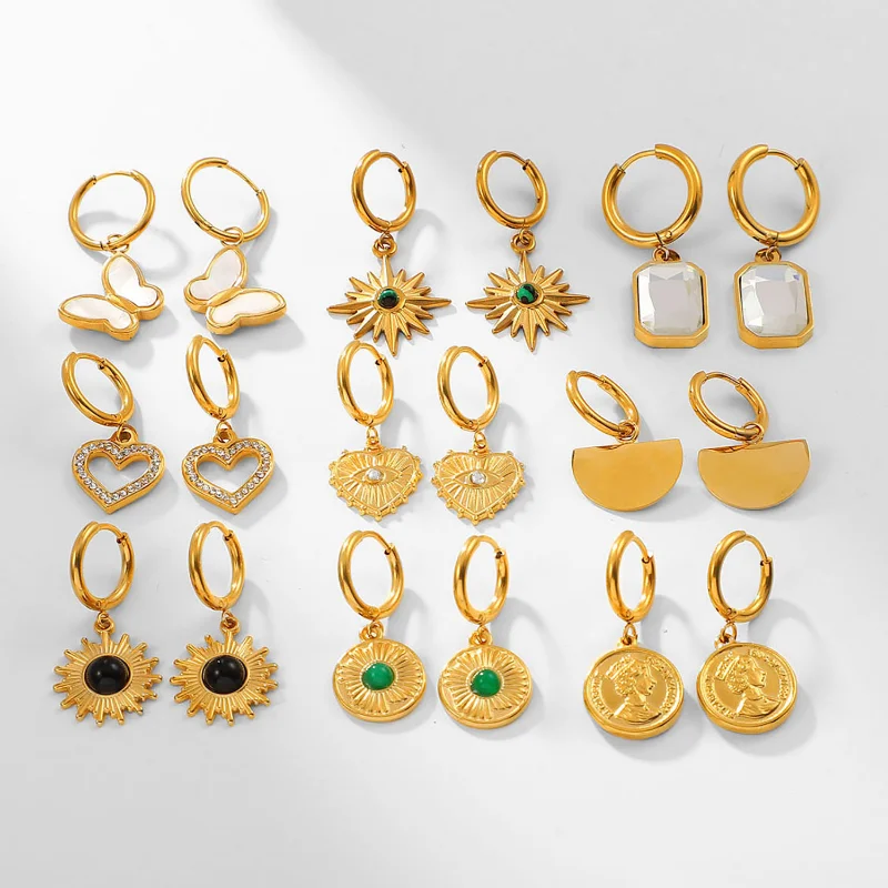 Minar Fashion Natural Shell Butterfly Heart Eye Coin Starburst Hoop Earrings for Women 18K Gold Plated Stainless Steel Earring
Minar Fashion Natural Shell Butterfly Heart Eye Coin Starburst Hoop Earrings for Women 18K Gold Plated Stainless Steel Earring
