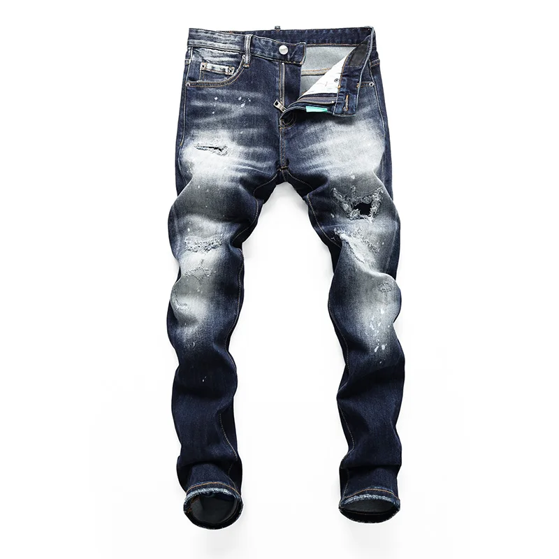 

Slim Ripped Jeans for Men Fashion Distressed Biker Motorcycle Denim Designer Jean Mans Pants Casual Elastic Trousers