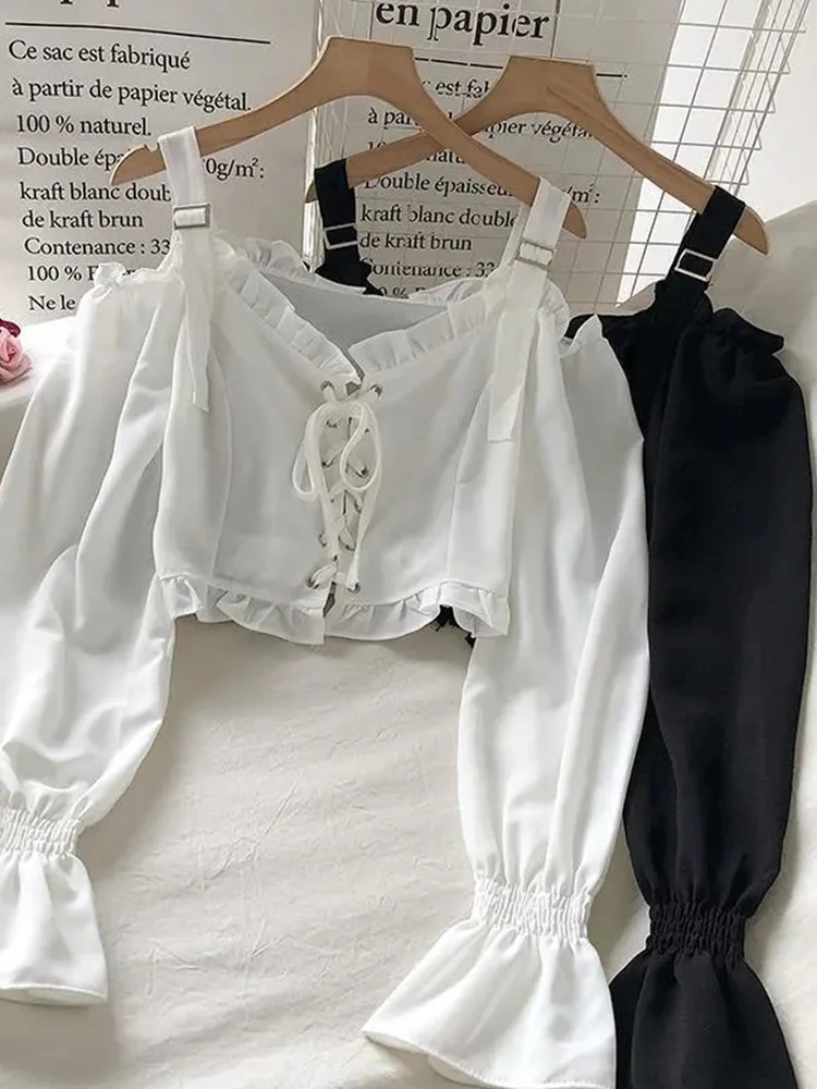 Jmprs Elegant Ruffles Women Blouse Fashion Bandage Flare Long Sleeve Sexy Off Shoulder Office Ladies Crop Tops Summer Casual Top
Jmprs Elegant Ruffles Women Blouse Fashion Bandage Flare Long Sleeve Sexy Off Shoulder Office Ladies Crop Tops Summer Casual Top