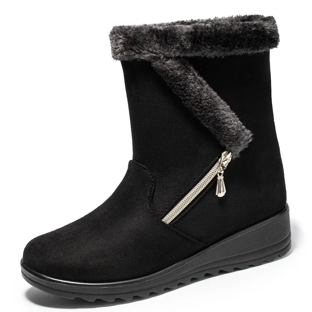 

Женские зимние ботинки Zhuofu, теплые замшевые ботинки с боковой цепочкой, 43 размера, на низком каблуке, повседневная женская обувь, ботинки на платформе, обувь для женщин