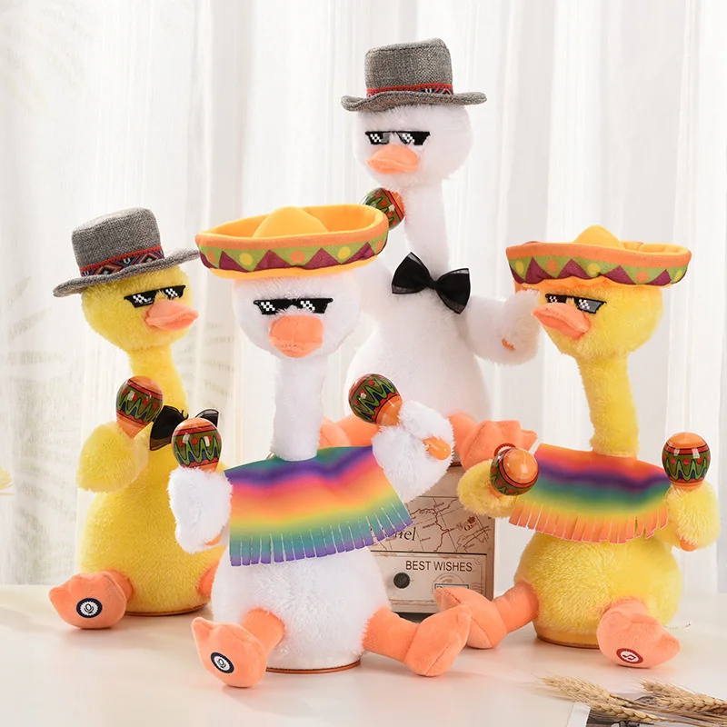 Plush electric toys can sing, dance, duck, band, net, red, vibrant, sand sculpture, toys.
Plush electric toys can sing, dance, duck, band, net, red, vibrant, sand sculpture, toys.
