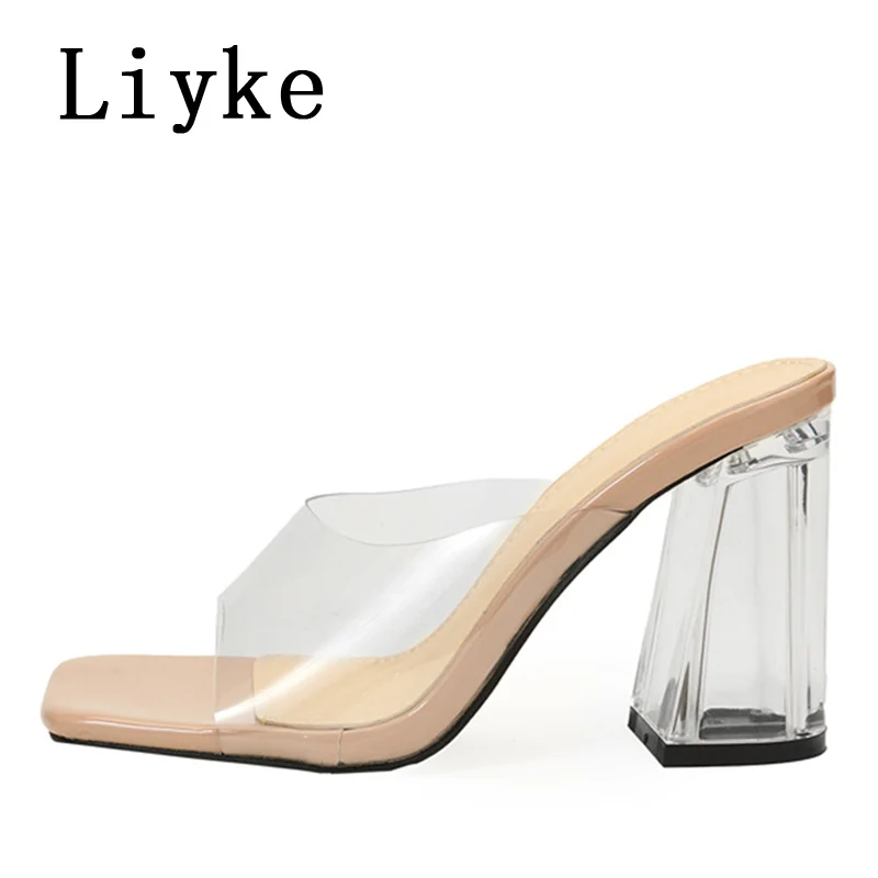 

Мюли Liyke женские на высоком квадратном каблуке, прозрачные сандалии из ПВХ, без застежки, с открытым носком, тапочки-желе, зеленые, лето