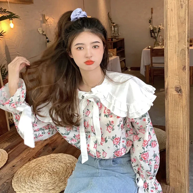 MEXZT Sweet Long Sleeve Shirts Women Elegant Chiffon Floral Blouse Kawaii Preppy Style Student Loose Peter Pan Collar Tops New
MEXZT Sweet Long Sleeve Shirts Women Elegant Chiffon Floral Blouse Kawaii Preppy Style Student Loose Peter Pan Collar Tops New