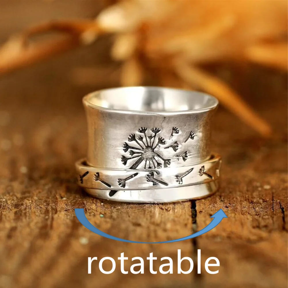 

Dandelion Anti Stress Anxiety Ring For Women Men Vintage Fidget Spinner Ring Anillos Rotate Freely Spinning Rings Jewelry Gifts