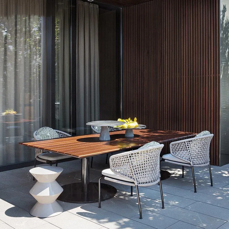 

Nordic outdoor tables and chairs courtyard balcony combination garden sunscreen open-air villas outdoor rattan chairs