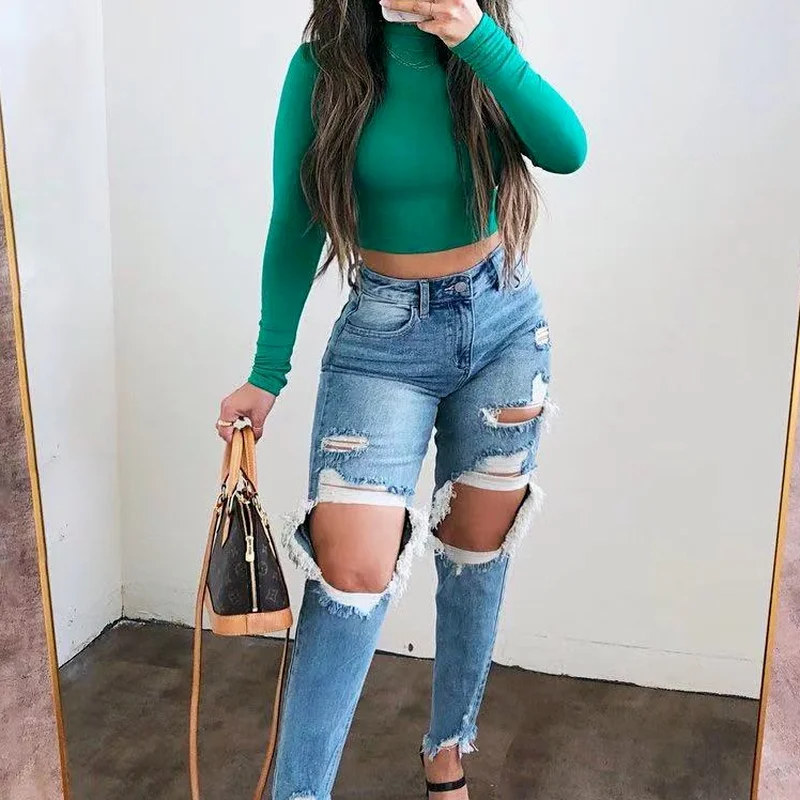 2022 Fashion New European and American Women's Cotton High Stretch Washed Hole Sexy Slim Jeans High Waisted Woman Jeans
2022 Fashion New European and American Women's Cotton High Stretch Washed Hole Sexy Slim Jeans High Waisted Woman Jeans