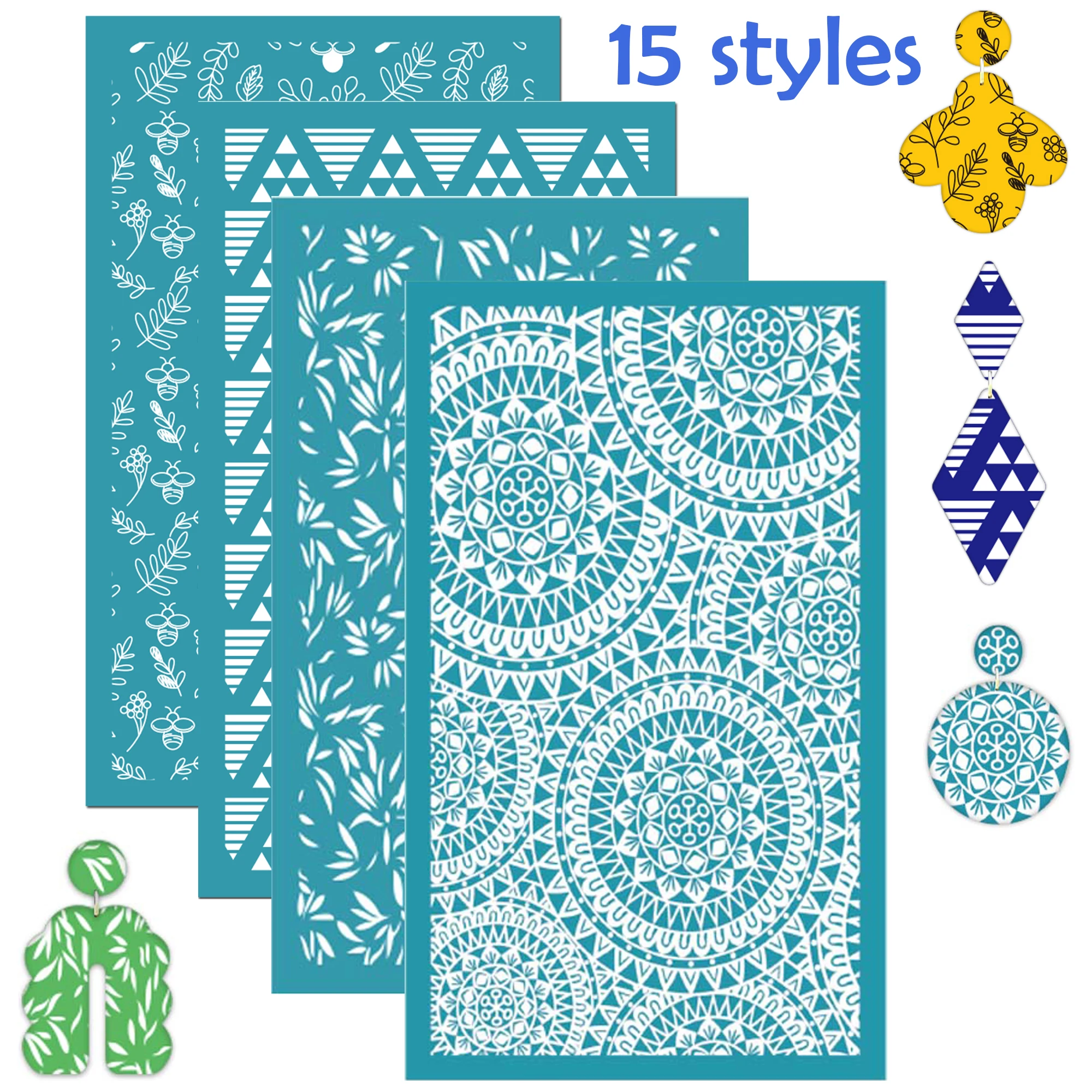 

Polymer Clay Silk Screen Stencils Reusable Silkscreen Print Kit for Printing Clay Stamps Jewelry Earrings Decoration Template
