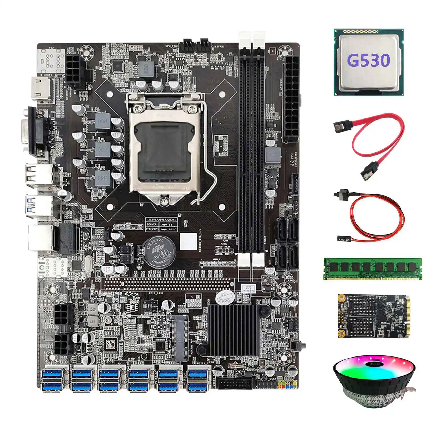 Материнская плата B75 для майнинга, 12 USB + G530 ЦП + RGB вентилятор + DDR3 4 Гб 1600 МГц ОЗУ + 128G SSD + кабель переключателя + SATA кабель материнская плата
Материнская плата B75 для майнинга, 12 USB + G530 ЦП + RGB вентилятор + DDR3 4 Гб 1600 МГц ОЗУ + 128G SSD + кабель переключателя + SATA кабель материнская плата