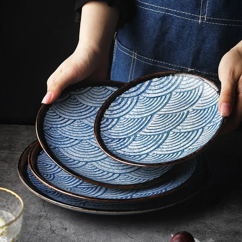

Японская посуда бытовая керамическая тарелка для завтрака Тарелка под глазурь цветная тарелка для костей плоская тарелка неглубокая тарел...