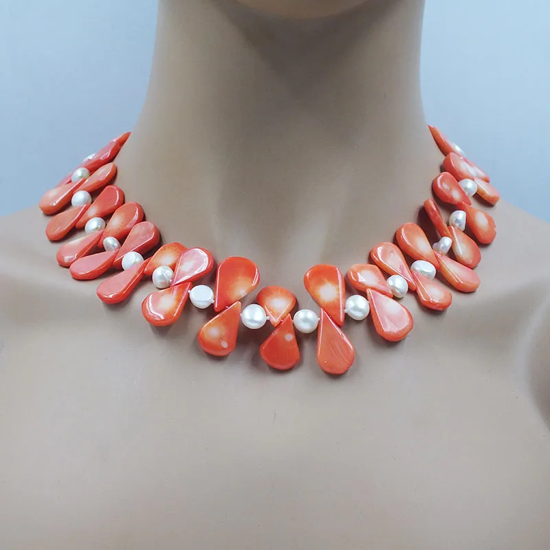 

Very exquisite/beautiful. High quality natural coral/pearl necklace. Women's Anniversary Classic Jewelry 46CM