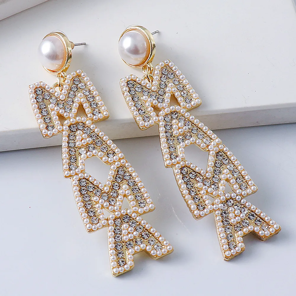 Fashion Diamond-Encrusted MAMA Letter Earrings Exaggerated Temperament Long Pearl Earrings Jewelry Earrings Female 2022 New
Fashion Diamond-Encrusted MAMA Letter Earrings Exaggerated Temperament Long Pearl Earrings Jewelry Earrings Female 2022 New