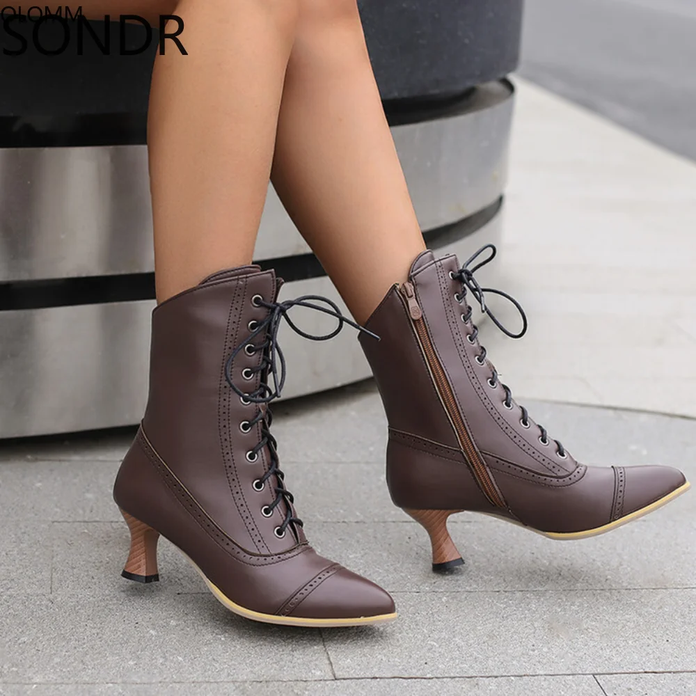 Mid-Calf Boots Women Victorian Pointed Toe Leather Carved Punk Lace Up Strange High Heel Shoes Plus Size 6Colors New 2023
Mid-Calf Boots Women Victorian Pointed Toe Leather Carved Punk Lace Up Strange High Heel Shoes Plus Size 6Colors New 2023