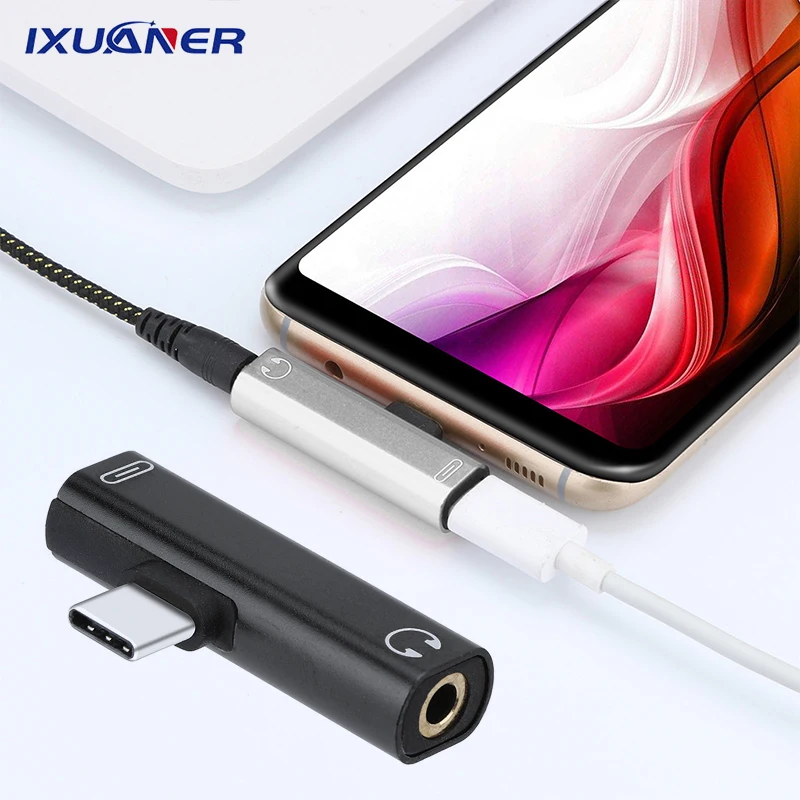 Переходник-разветвитель 2 в 1 с двумя разъемами usb-c и Aux 3 5 мм для наушников зарядки