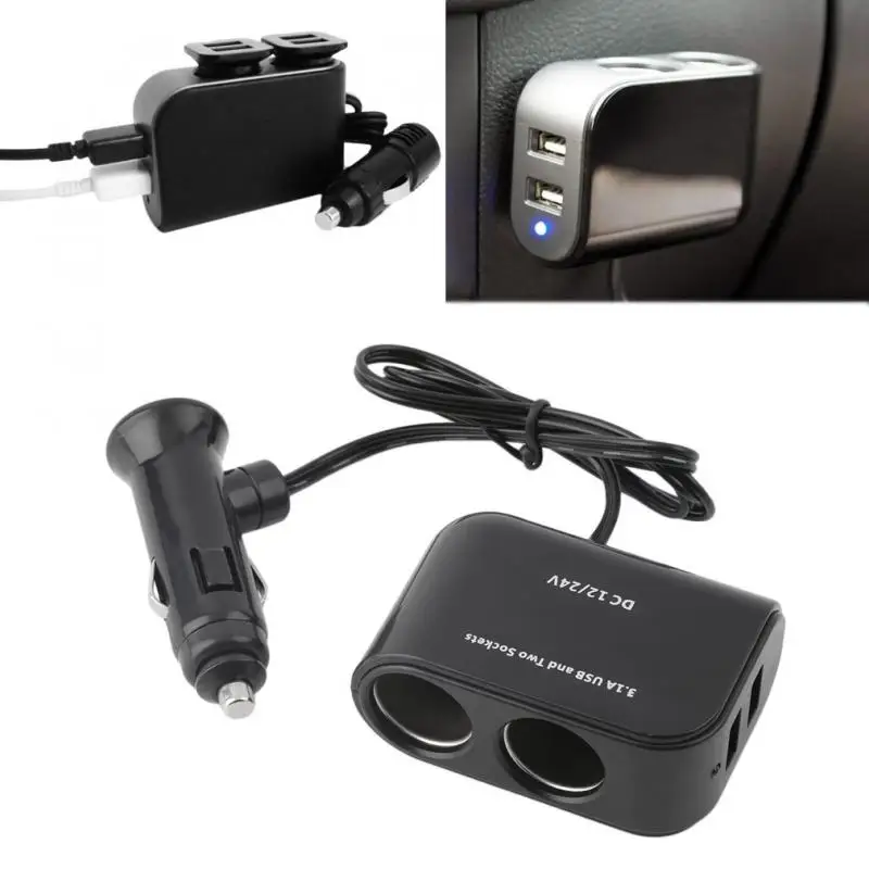 

Cigarette Lighter Splitter 12V/24V Car Charger Dual USB Power Adapter Socket 2 USB Ports & 2 Sockets Splitter Car Charger