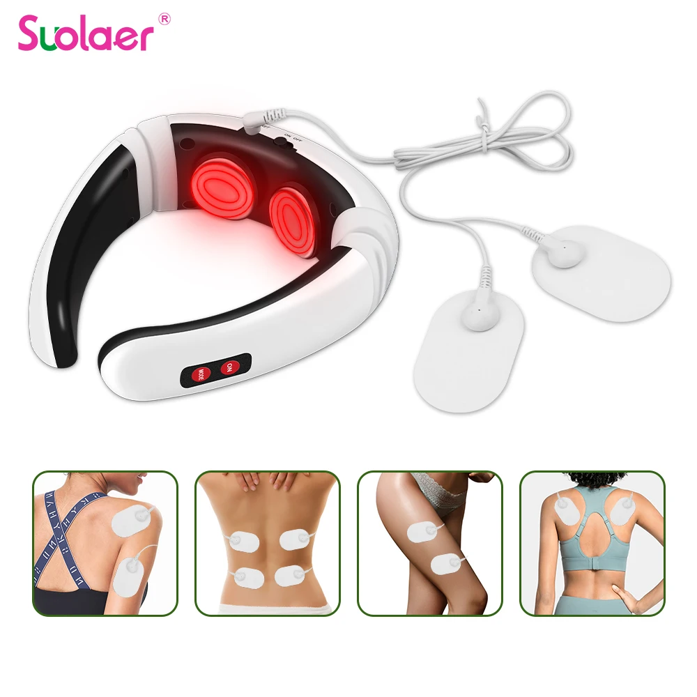 

SUOLAER 6 режимов Электрический массажер для шеи и спины шейный массаж инфракрасный нагрев микротоков Низкочастотный пульс облегчение боли
