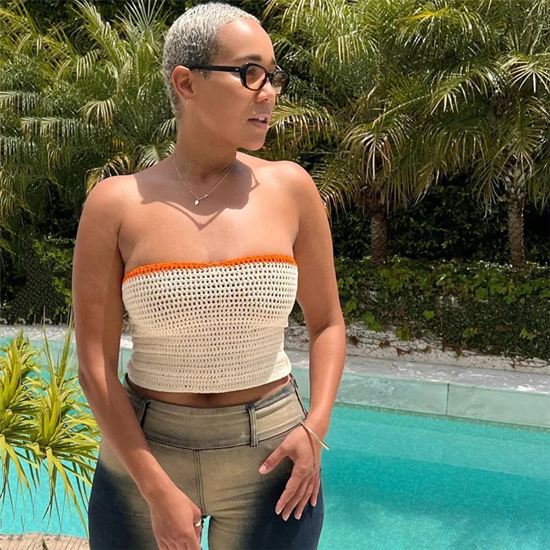 Top Women Sleeveless Crop Top 2022 Spring Summer New Contrast Color Knitted Vest Strapless Backless Sexy Blouse Women's Clothing
Top Women Sleeveless Crop Top 2022 Spring Summer New Contrast Color Knitted Vest Strapless Backless Sexy Blouse Women's Clothing