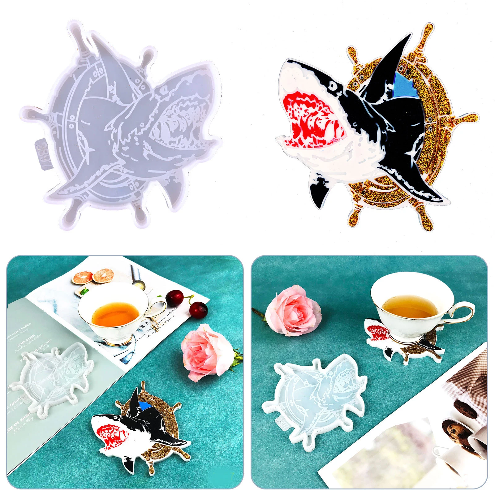 DIY Shark Shape Coaster Crystal Resin Mold Coaster Tea Coaster Coffee Pad Silicone Mold for Home Kitchen Decoration
DIY Shark Shape Coaster Crystal Resin Mold Coaster Tea Coaster Coffee Pad Silicone Mold for Home Kitchen Decoration