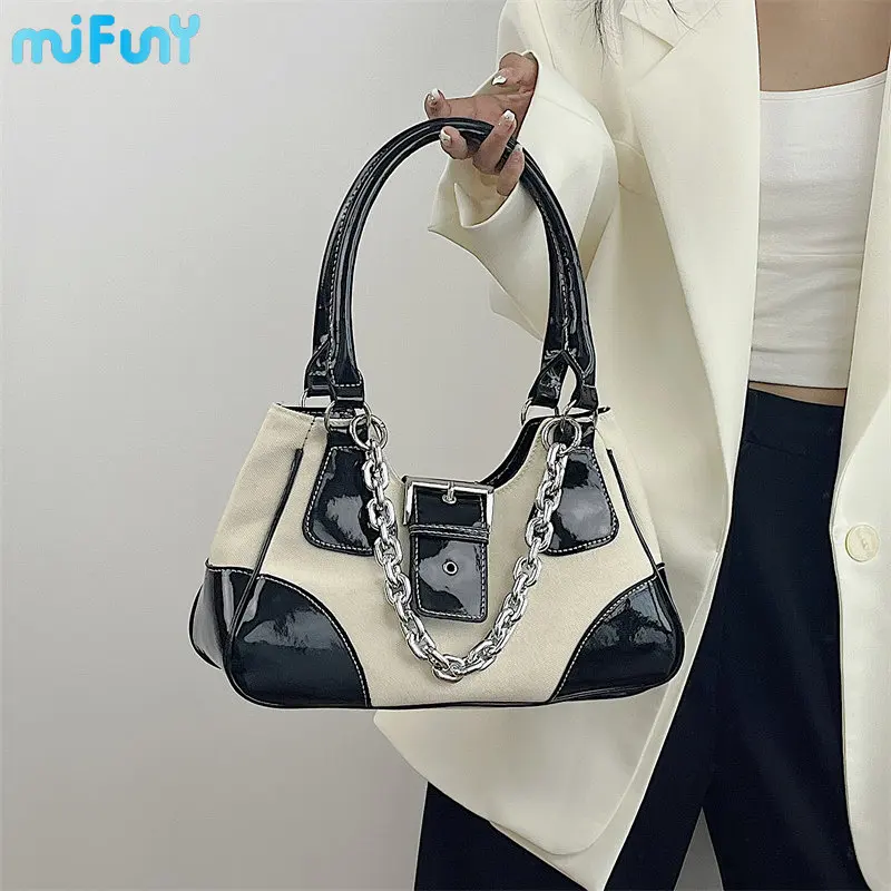 Винтажная Милая крутая сумка Mifuny для девушек, сумка на плечо из лакированной кожи, женские сумки через плечо с металлической цепочкой, сумка-тоут Y2k, сумочки 
Винтажная Милая крутая сумка Mifuny для девушек, сумка на плечо из лакированной кожи, женские сумки через плечо с металлической цепочкой, сумка-тоут Y2k, сумочки