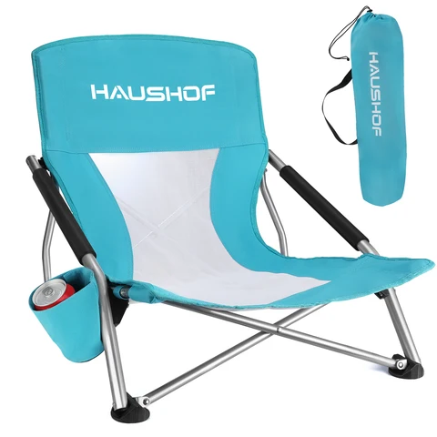 Портативные пляжные стулья HAUSHOF, складной уличный стул в форме Луны со спинкой и подстаканником для кемпинга, рыбалки, путешествий, барбекю