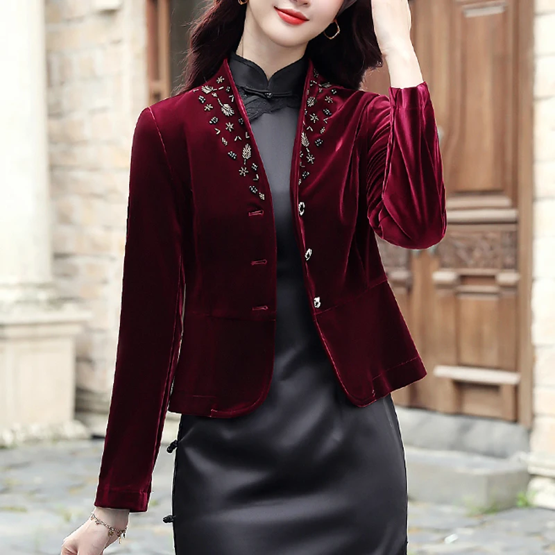 Vintage Temperament Coat Women's Short Spring Autumn Slim Waist Coat Women's Fashion Single-Breasted Velvet Coat Loose Women 
Vintage Temperament Coat Women's Short Spring Autumn Slim Waist Coat Women's Fashion Single-Breasted Velvet Coat Loose Women