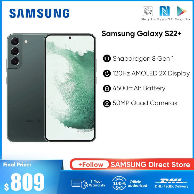 Samsung Galaxy S22+ S9060 Unlocked 5G Cellphone Dynamic AMOLED 2X 120Hz Bluetooth v5.2 Android Phone Smartphone
Samsung Galaxy S22+ S9060 Unlocked 5G Cellphone Dynamic AMOLED 2X 120Hz Bluetooth v5.2 Android Phone Smartphone