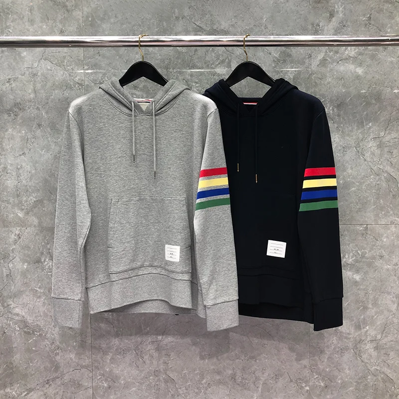 TB THOM Men's Hoodie Cotton O-neck Pullover Jersey Colorful Stripe Women's Sweatshirts Kangaroo Pocket Luxury Brand Coat Tops
TB THOM Men's Hoodie Cotton O-neck Pullover Jersey Colorful Stripe Women's Sweatshirts Kangaroo Pocket Luxury Brand Coat Tops