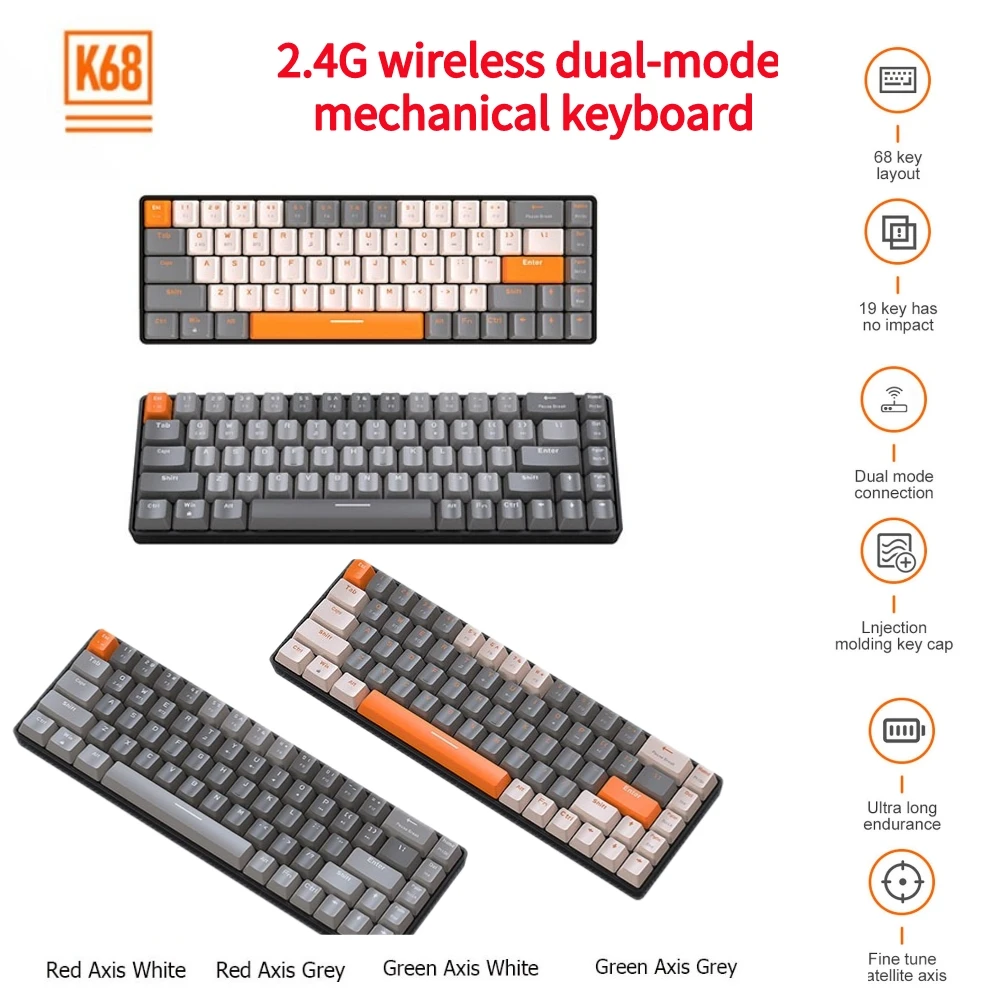 K68 Bluetooth 5.0 Wireless Mechanical Keyboard No Backlit Keycaps PBT 2.4G Ergonomic Wireless Mechanical Keyboard for Mac Window
K68 Bluetooth 5.0 Wireless Mechanical Keyboard No Backlit Keycaps PBT 2.4G Ergonomic Wireless Mechanical Keyboard for Mac Window