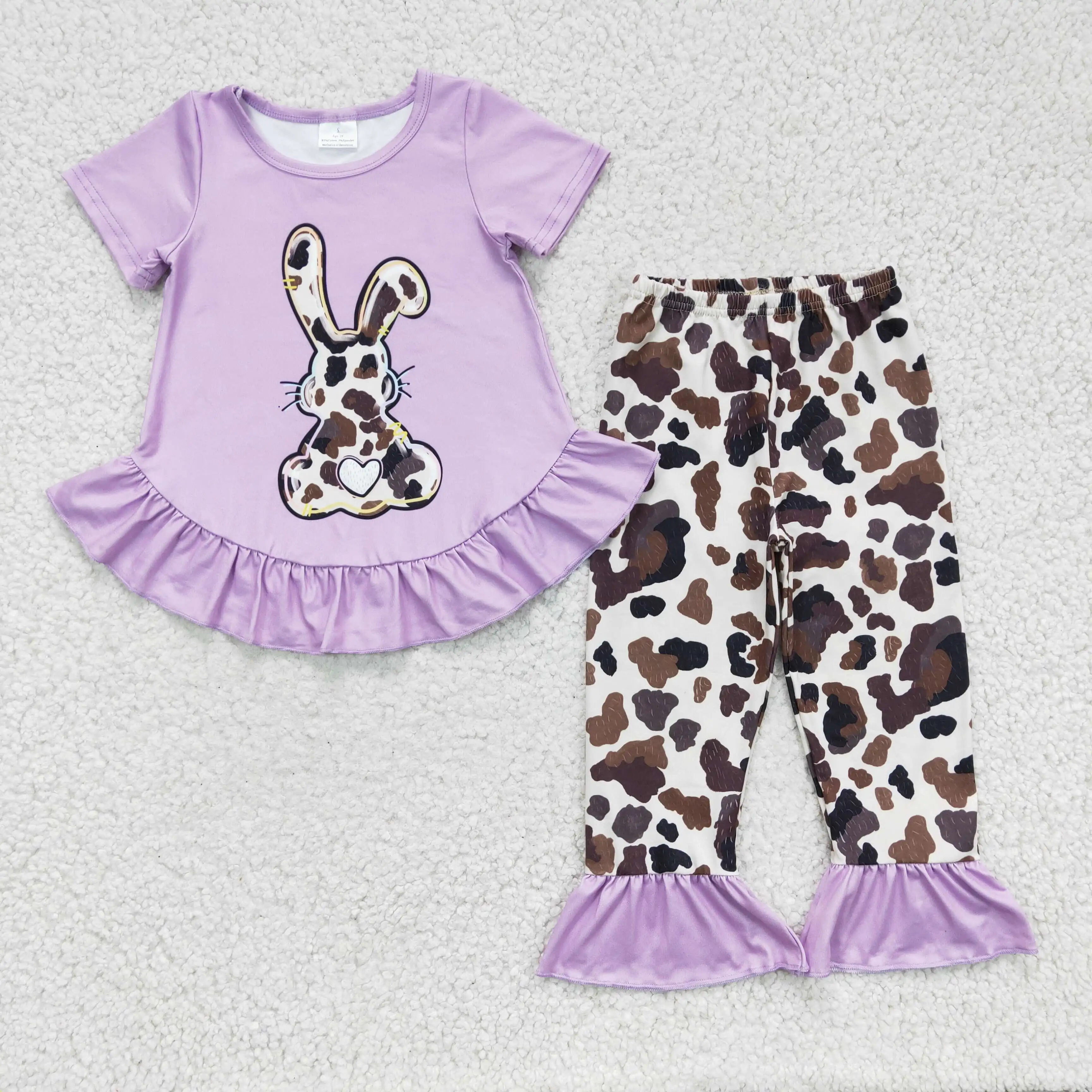 Wholesale easter kids costume cute leopard rabbit toddler girl purple short sleeve top cow ruffle pants 2 pc sets
Wholesale easter kids costume cute leopard rabbit toddler girl purple short sleeve top cow ruffle pants 2 pc sets