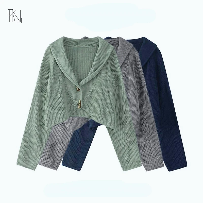 Navy Collar Knitted Cardigan Sweater, Fall 2022, New Loose Long Sleeve Single Breasted Short Top Coat, Women Free Shipping
Navy Collar Knitted Cardigan Sweater, Fall 2022, New Loose Long Sleeve Single Breasted Short Top Coat, Women Free Shipping